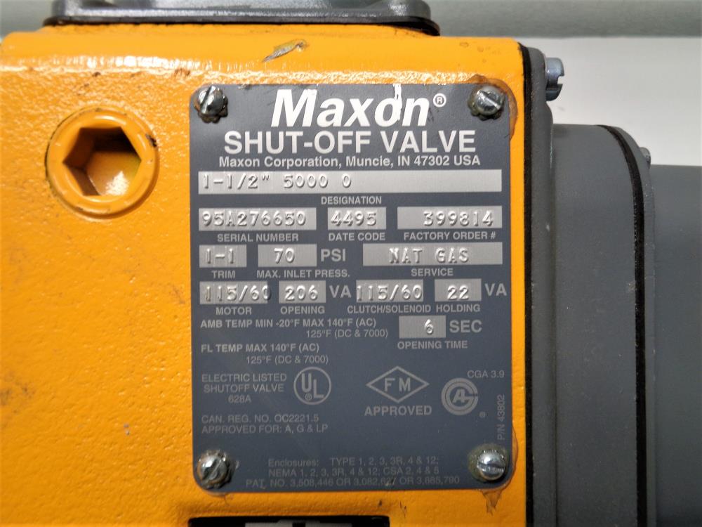 Maxon 1.5" NPT 5000 1 Safety Shut-Off Valve